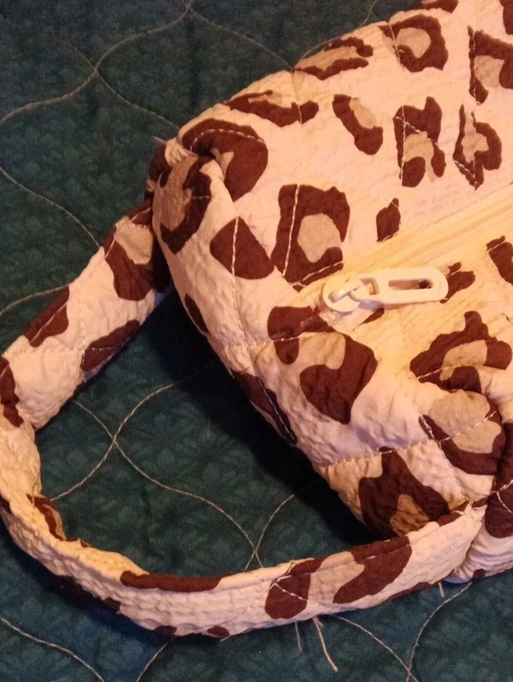 Leopard Print Quilted Cosmetic Pouch - Cream & Brown
